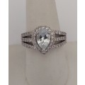CD DESIGNER JEWELRY 1.5ct Topaz with Halo CZ Ring in Silver- Size R