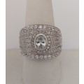CD DESIGNER JEWELRY Oval Halo CZ Cluster Broad Ring