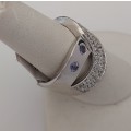 *CD DESIGNER JEWELRY* 1.30ctw Cr Tanzanite and CZ Cross over Ring- Size R
