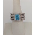 *CD DESIGNER JEWELRY* 1.5ct Emerald Swiss Blue CZ Ring in Silver- Size R