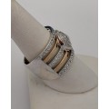 0.70ctw Two Tone Broad CZ Ring in Silver- Size R