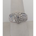 *CD DESIGNER JEWELRY* 1ct CZ Marquise Halo Ring in Silver- Size Q1/2