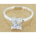 925 Sterling Silver 1.25ctw Princess Cut CZ Solitaire Engagement Ring Size 9