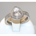 *CD DESIGNER JEWELRY* 1.28ctw CZ Pear Ring in Silver- Size P