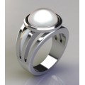 *CD DESIGNER JEWELRY* 13mm White Mabe Ring in Silver- Size 8