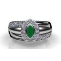 *CD DESIGNER JEWELRY* Cr Emerald and CZ Ring in Silver- Size R