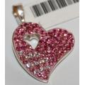Pink and White Crystals- Heart Pendant in Silver