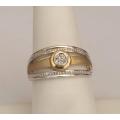Natural Diamond set in 9ct yellow gold and silver ring- Size N