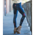 New Ladies Denim Look Slim Skinny Jeans Pants Leggings Floral Random Design