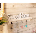 White "Sweet home" With shelf Key Storage 4 Hanging Hook Holder Wall Hanging Rack