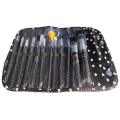 New 12pc MAKE UP BRUSHES SET WITH ROLL UP CARRY CASE - Black & Pink