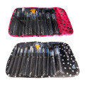 New 12pc MAKE UP BRUSHES SET WITH ROLL UP CARRY CASE - Black & Pink