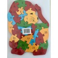 Wooden Lion Animal Jigsaw Puzzle Educational Toy with Alphabets and Numbers