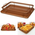2 Piece Copper Rectangle Crispy Tray No Oil Baking Grill Healthy Cooking