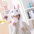 Unicorn Movable Ears Plush Animal Cap Hat with Dancing Ears - White Color