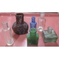 6 Small Vintage Glass Bottles - Bovril, Crown Perfumery, Heynes Mathew Ltd etc