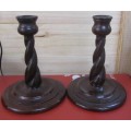 Set of Small Stinkwood Candlesticks - J van Reenen