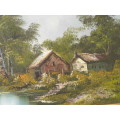 Stunning Vintage Oil Painting Country Cottage Scene