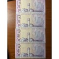 G P C de Kock R5 third issue 1989 all 4 notes one price in sequence