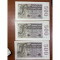 Germany post world  war 2 - 1923 3 consecutive notes 500 million  mark