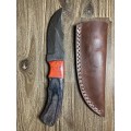 New Damascus Hunting or utility knife with leather sheath - priced to sell