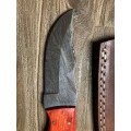 New Damascus Hunting or utility knife with leather sheath - priced to sell