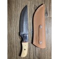 New Damascus hunting knife with leather sheath - priced to sell - Lowered priced