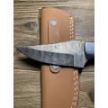 New Damascus hunting knife with leather sheath