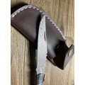 New Damascus hunting folding knife with leather sheath