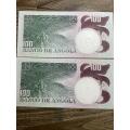 Angola   *  100 escudos  *  1973  *  2 consecutive notes