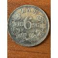 1896 *** 6 Pence  *** ZAR *** While exibits AU it is a details coin