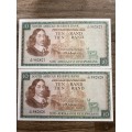 De Jongh *** R10 *** 1975 third issue *** 2 great consecutive notes