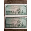 De Jongh *** R10 *** 1975 third issue *** 2 great consecutive notes