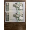 GHC de Kock *** R10 *** 1985 third issue *** 2 great consecutive notes