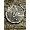1921 *** 1/2 swiss  franc *** rich toning *** silver .835 coin