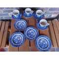 Vintage 12 piece  Blue and White English Ironstone tea set with side plates `Old Willow`