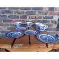Vintage 12 piece  Blue and White English Ironstone tea set with side plates `Old Willow`