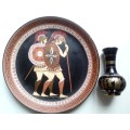 Greek plate and Greek small bud vase with 24K gold design