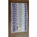 Ten Rand Notes CL Stals 1990 in Sequence