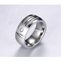 Men's Ring - Stainless Steel With Wire - 2 x Cubic Zirconia's - Size S