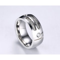 Men's Ring - Stainless Steel With Wire - 2 x Cubic Zirconia's - Size S