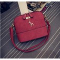 Womens Messenger Bag With Deer Charm - PU Leather - Red