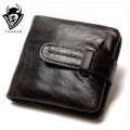 Genuine Leather Men Short Bifold Wallet - Used Look - Horizontal - Brown