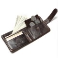 Genuine Leather Men Short Bifold Wallet - Used Look - Horizontal - Brown