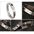Men's Bracelet 3 Rows Wire Chain - Christian - Stainless Steel - Some Leather