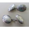 COLLECTABLE EDWARDIAN SOLID SILVER HM CHASED PATTERNED CUFF LINKS C1907