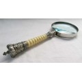 MAGNIFYING GLASS WITH CROWN FINIAL IVORINE HANDLE~STRONG MAGNIFICATION
