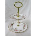 COLLECTIBLE VINTAGE TWO-TIER MOSS ROSE PARAGON CAKE MUFFIN STAND~NO DAMAGES