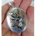 DELIGHTFUL 1879 VICTORIAN HM SILVER LOCKET WITH 52 CM SILVER CHAIN~HAND PAINTED DESIGN
