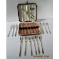 19 piece CASED APOSTLE SP QUALITY SHEFFIELD CAKE FORKS AND PRONG